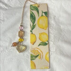 Lemon Print Bookmark with Beaded Charm